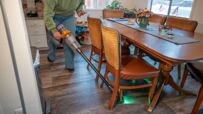 dyson v15 detect - the green light helped us see debris on our hardwood floors.