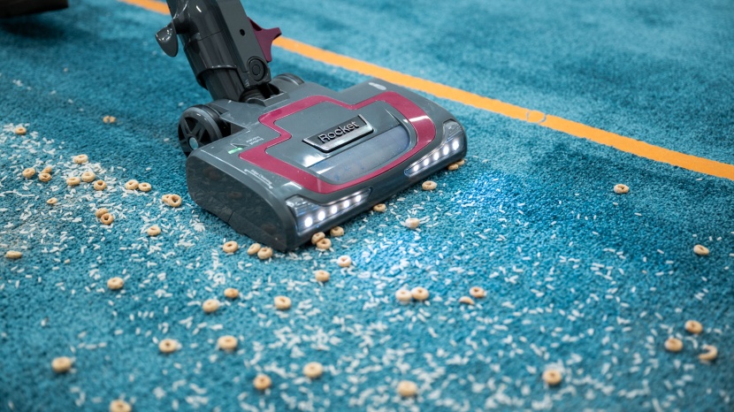 we test each and every vacuum on carpet with a scattered mess.