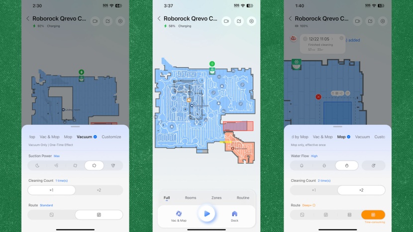 roborock qrevo curvx - here we show some of the app options, like choosing between...