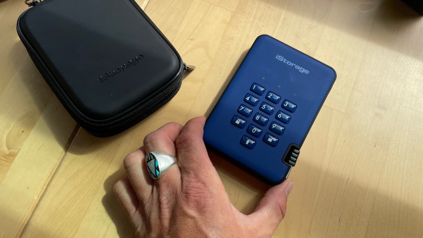 external hard drive - some drives even come with their own carrying case and keypad...