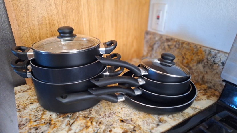 cookware set - for being such an affordable option, the amazon basics stacks neatly...