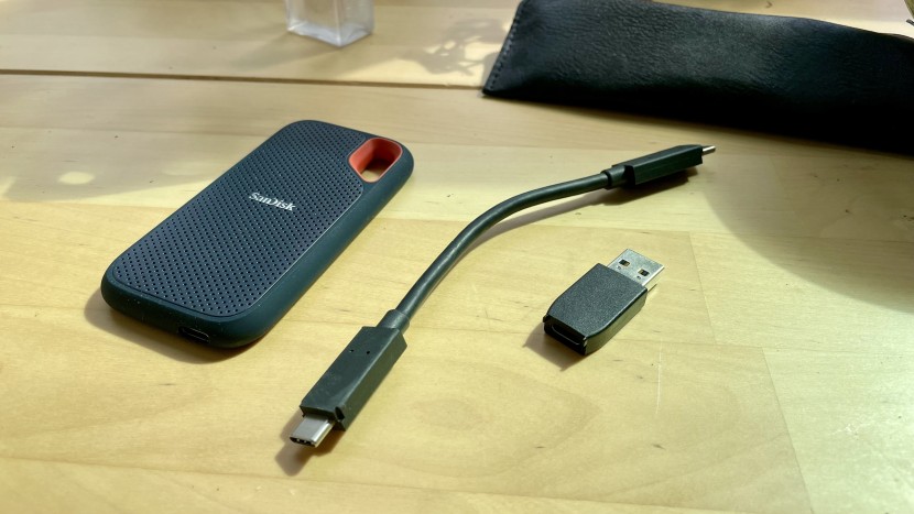 external hard drive - the sandisk extreme v2 comes with both a usb-c cord and a usb-a...